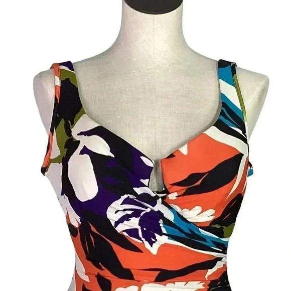 Miraclesuit Womens 14 Tropical Floral Swimsuit White Multicolor Padded Ruched - Picture 2 of 8